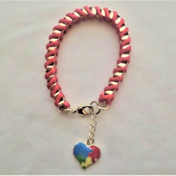 Venetian gold box links & persimmon satin braclet + Autism heart charm - Picture 1 of 1